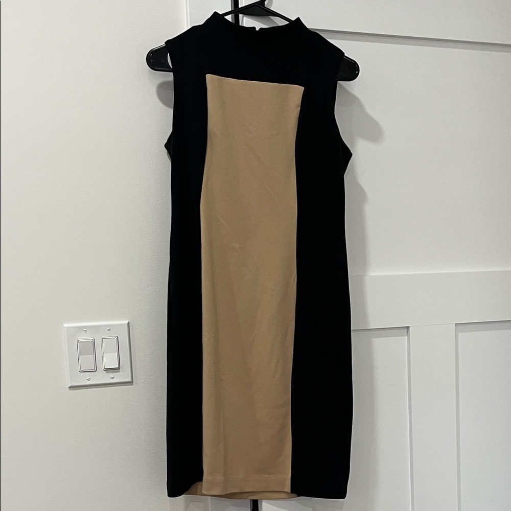Calvin Klein Black and Tan Color Block Midi Dress. Sleeveless size 6
